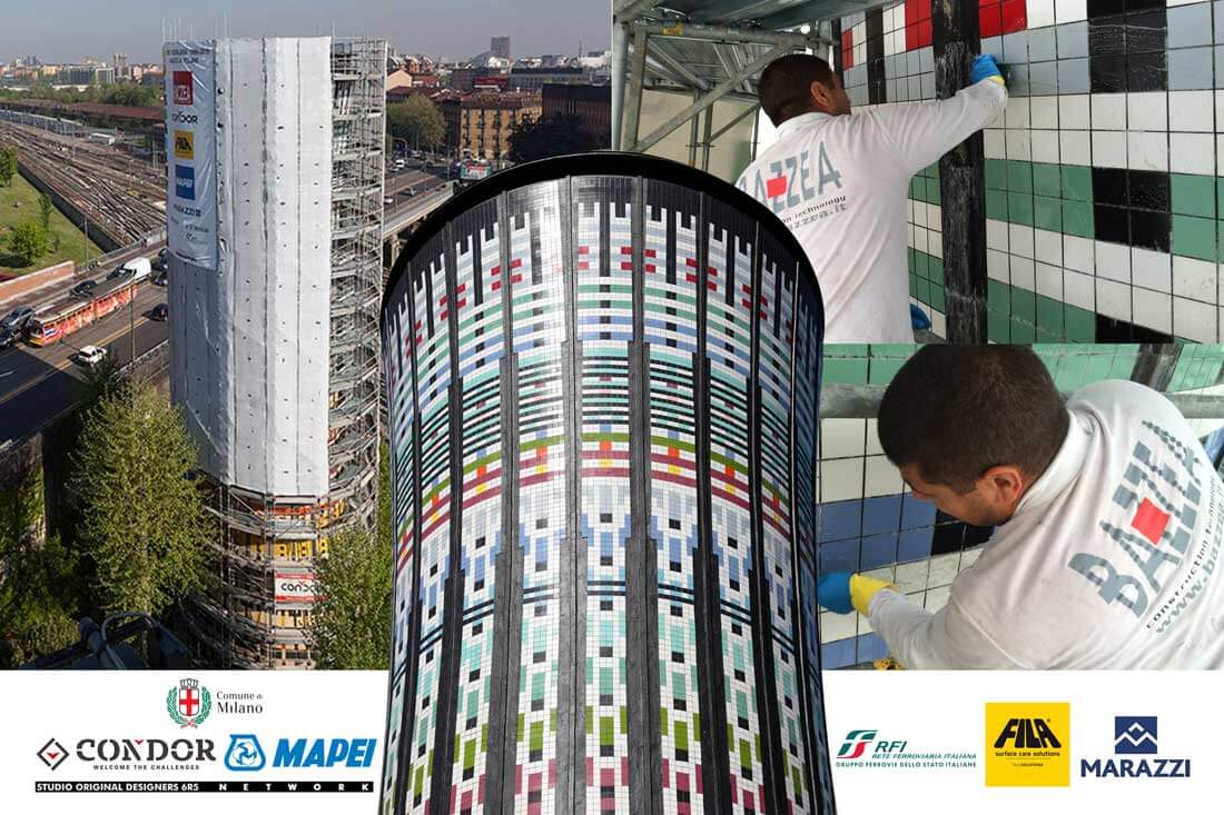omaggio di Bazzea Mapei Marazzi Condor per Expo Milano 205 restauro acquedotto storico Torre Arcobaleno