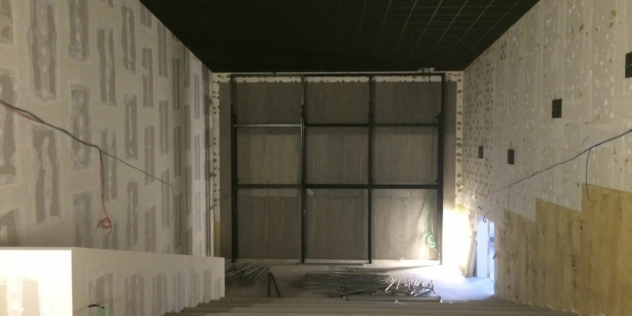 prospettiva posteriore stuccatura cartongesso sala anteo spazio cinema