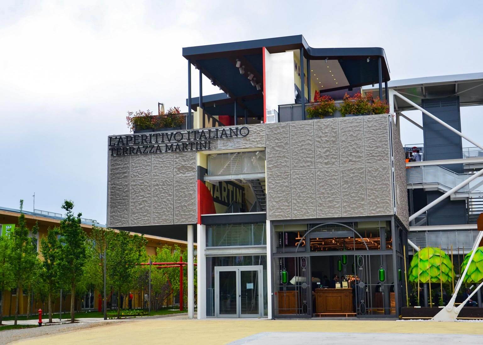 expo milano 2015 stand terrazza martini design pininfarina costruzione a secco pergolato tecnologico realizzato da Bazzea Construction Technology